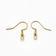 Honeyhandy Brass Earring Hooks, Ear Wire, with Horizontal Loop, Real 18K Gold Plated, 18x18x3mm, Hole: 1.5mm, 20 Gauge, Pin: 0.8mm