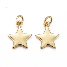 Honeyhandy Brass Pendants, Long-Lasting Plated, Star, Real 18K Gold Plated, 11.5x10x1.5mm, Jump Ring: 5x0.7mm, Inner Diameter: 1/8 inch(3.5mm)