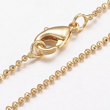 Honeyhandy Brass Ball Chain Necklaces, with Lobster Claw Clasps, Real 18K Gold Plated, 17.5 inch(44.5cm), 1.2mm