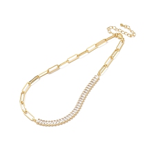 Honeyhandy Clear Cubic Zirconia & Paperclip Chain Necklace for Girl Women Gift, with Brass Chain Extender & Lobster Claw Clasps, Lead Free & Cadmium Free, Real 18K Gold Plated, 13-5/8~13-3/4 inch(34.6~34.8cm)