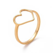 Honeyhandy Ion Plating(IP) 201 Stainless Steel Heart Finger Ring, Hollow Wide Ring for Women, Golden, US Size 6 1/2(16.9mm)