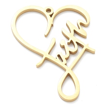 Honeyhandy Ion Plating(IP) 304 Stainless Steel Pendants, Heart with Word Faith, Real 18K Gold Plated, 38x29x2mm, Hole: 1.8mm