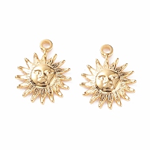 Honeyhandy 304 Stainless Steel Charms, Textured, Sun, Golden, 14.5x11.5x2mm, Hole: 1.5mm