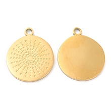 Honeyhandy Ion Plating(IP) 316L Surgical Stainless Steel Pendants, Flat Round Charm, Real 18K Gold Plated, 17x14.5x1mm, Hole: 1.4mm