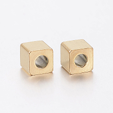 Honeyhandy Ion Plating(IP) 304 Stainless Steel Beads, Cube, Golden, 4x4x4mm, Hole: 2mm