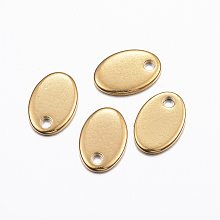 Honeyhandy Ion Plating(IP) 304 Stainless Steel Charms, Stamping Blank Tag, Oval, Real 18k Gold Plated, 9x6x0.8mm, Hole: 1mm