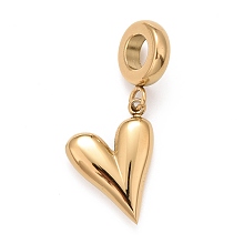 Honeyhandy 304 Stainless Steel European Dangle Charms, Large Hole Pendants, Heart, Golden, 27mm, Hole: 5mm, Heart: 16x12.5x3.5mm