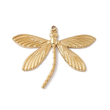 Ion Plating(IP) 304 Stainless Steel Pendants, Dragonfly Charms, Real 18K Gold Plated, 28x35x1.5mm, Hole: 1.5mm