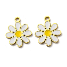 Honeyhandy 304 Stainless Steel Enamel Charms, Daisy Charms, White, Real 14K Gold Plated, 13x11x1mm, Hole: 1.4mm