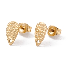 Honeyhandy Ion Plating(IP) 304 Stainless Steel Stud Earring Findings, Textured Teardrop, Golden, 10x6mm, Pin: 0.7mm