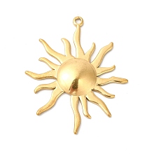 Honeyhandy Ion Plating(IP) 304 Stainless Steel Pendants, Sun Charms, Real 18K Gold Plated, 45x37x3.5mm, Hole: 2mm