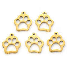 Honeyhandy Vacuum Plating 304 Stainless Steel Charms, Laser Cut, Dogs Paw Print, Golden, 14x12x1mm, Hole: 1.2mm