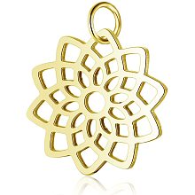 DICOSMETIC 5Pcs Stainless Steel Golden Sahasrara Charms Chakra Energy Charms Hollow Flower Charms Yoga Charm Lotus Unity Chakra Charms for Bracelet Necklace Earrings Making