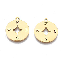 Honeyhandy Ion Plating(IP) 201 Stainless Steel Pendants, Laser Cut, Compass, Golden, 17x15x1mm, Hole: 1.4mm