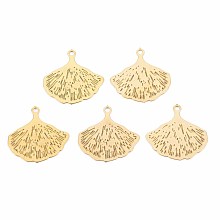 Honeyhandy Rack Plating 201 Stainless Steel Pendants, Etched Metal Embellishments, Nickel Free, Gingko Leaf, Real 18K Gold Plated, 14.5x15x0.4mm, Hole: 1.2mm