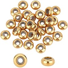 UNICRAFTALE 30pcs 6mm Golden Spacer Beads with Rubber Inside Stainless Steel Slider Beads Stopper Beads for Necklaces and Bracelets for Jewelry Making Rubber Hole 2 mm