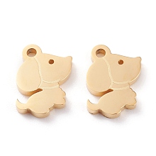 Honeyhandy Ion Plating(IP) 304 Stainless Steel Charms, Laser Cut, Dog, Golden, 12x11x1.5mm, Hole: 1.2mm