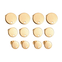 Honeyhandy 24Pcs 3 Size Vacuum Plating 304 Stainless Steel Stud Earring Findings, with Loop and Flat Plate, Ear Nuts/Earring Backs, Flat Round, Golden, 8~12x1mm, Hole: 1.5~1.8mm, Pin: 0.8mm, 24pcs/box