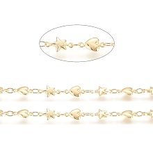 Honeyhandy Brass Link Chain, Long-Lasting Plated, Soldered, Star and Heart, Real 18K Gold Plated, 3.5x3x0.5mm, Star: 10.5x6x2mm, Heart: 10x5.5x2mm