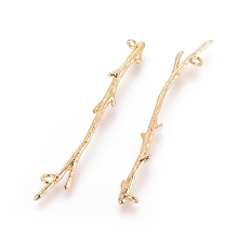 Honeyhandy Brass Links, Branch, Real 18K Gold Plated, 44x5x2mm, Hole: 1mm