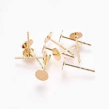 Honeyhandy Brass Stud Earring Findings, Flat Round, Nickel Free, Real 18K Gold Plated, 5mm, Pin: 0.8mm