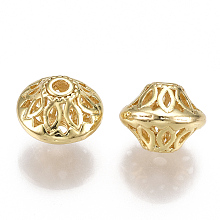 Honeyhandy Brass Filigree Beads, Hollow, Bicone, Real 18K Gold Plated, 13x10mm, Hole: 2mm