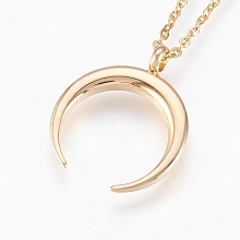 Honeyhandy 304 Stainless Steel Pendant Necklaces, Double Horn/Crescent Moon, Golden, 17.99 inch(45.7cm), 1.5mm