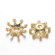 Honeyhandy Alloy Bead Caps, Cadmium Free & Lead Free, Flower, Multi-Petal, Golden, 8x2.5mm, Hole: 1.5mm