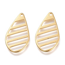 Honeyhandy 201 Stainless Steel Pendants, Cut-Out, Hollow Stripe Teardrop, Golden, 22.5x12x1mm, Hole: 1mm