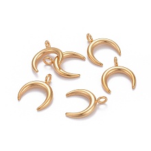 Honeyhandy 304 Stainless Steel Pendants, Double Horn/Crescent Moon, Golden, 16.5x14.5x2mm, Hole: 2.3mm