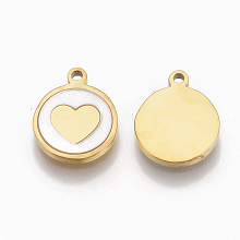 Honeyhandy 304 Stainless Steel Charms, with Shell, Flat Round with Heart, Golden, 12x10x1.5mm, Hole: 1.2mm