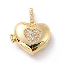 Honeyhandy Brass Micro Pave Cubic Zirconia Pendants, Long-Lasting Plated, Heart, Real 18K Gold Plated, 19.5x22.5x8.5mm, Hole: 3.2x5mm