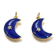 Honeyhandy Brass Micro Pave Clear Cubic Zirconia Pendants, Long-Lasting Plated, with Jump Rings & Blue Enamel, Moon with Star, Real 18K Gold Plated, 21x14x4.1mm, Hole: 3.4mm