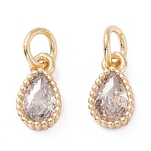 Honeyhandy Brass Micro Pave Cubic Zirconia Charms, teardrop, Clear, Golden, 10x5.5x3mm, Hole: 3mm