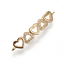 Honeyhandy Brass Micro Pave Cubic Zirconia Links, Heart, Clear, Golden, 33x6x1.5mm, Hole: 1.2mm