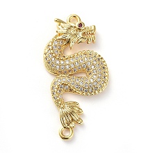 Honeyhandy Brass Micro Pave Cubic Zirconia Links connectors, Dragon, Clear, Golden, 33x15.5x3mm, Hole: 1.6mm