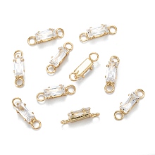 Honeyhandy Brass Clear Cubic Zirconia Links Connectors, Long-Lasting Plated, Rectangle, Real 18K Gold Plated, 13x3.5x3mm, Hole: 2mm