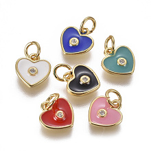 Honeyhandy Brass Micro Pave Cubic Zirconia Pendants, with Enamel, Heart, Golden, Mixed Color, 10x9x2mm, Hole: 3mm