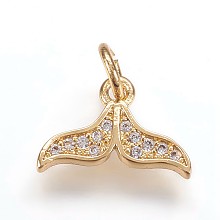 Honeyhandy Brass Micro Pave Cubic Zirconia Charms Pendants, Whale Tail Shape, Golden, 9x13x2mm, Hole: 3mm