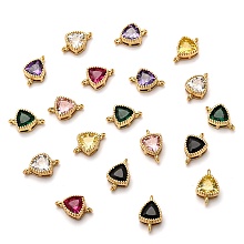 Honeyhandy Real 18K Gold Plated Brass Micro Pave Cubic Zirconia Links Connectors, Long-Lasting Plated, Triangle, Mixed Color, 11.5x7x4mm, Hole: 1.2mm