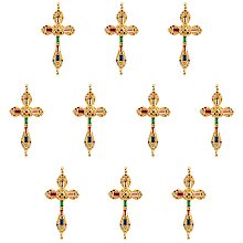 NBEADS 5 Pcs 1.27" Long Brass Link Pendants, Colorful Micro Pave Cubic Zirconia Charm Pendants Golden Jewelry Charm with 2-Hole(1.2mm) for DIY Crafts Making