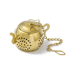 Honeyhandy Teapot Shape Loose Tea Infuser, with Chain & Hook, 304 Stainless Steel Mesh Tea Ball Strainer, Golden, 140x3mm