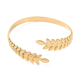 304 Stainless Steel Cuff Bangles, Leaf, Golden, Inner Diameter: 2-1/8 inch(5.4cm)