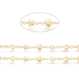 Honeyhandy Brass Link Chain, Long-Lasting Plated, Soldered, with Spool, Star and Heart, Real 18K Gold Plated, 3.5x3x0.5mm, Star: 10.5x6x2mm, Heart: 10x5.5x2mm, about 32.8 Feet(10m)/roll