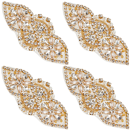 CRASPIRE Wedding Applique Rhinestones 4pcs Crystal Rhinestones Patches Handmade Bridal Rhinestone Appliques for Wedding Dress Sash Crystal Belt DIY Sewing Headpieces Cake Bag Collar Hat-Champagne Gold