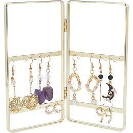 Iron Earring Organizer Holder with 2 Folding Panels, Hanging Jewelry Organizer Folding Screen Stands for Store Showcase and Home, Gold, Unfold: 6.30 x 6.69 x 0.28 Inches