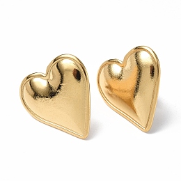 Honeyhandy Ion Plating(IP) 304 Stainless Steel Heart Stud Earrings for Women, Real 18K Gold Plated, 21x20mm, Pin: 0.7mm