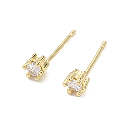 Honeyhandy Rack Plating Brass Cubic Zirconia Stud Earrings for Women, Long-Lasting Plated, Lead Free & Cadmium Free, Real 18K Gold Plated, 4x4.5x3.5mm, Pin: 0.8mm