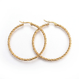 Honeyhandy Ion Plating(IP) 304 Stainless Steel Big Hoop Earrings, Twisted, Golden, 10 Gauge, 46x45x2.5mm, Pin: 1.2x0.7mm