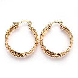 Honeyhandy Ion Plating(IP) 304 Stainless Steel Triple Hoop Earrings, Hypoallergenic Earrings, Textured Oval, Golden, 31x26.5x6.5mm, Pin: 1mm